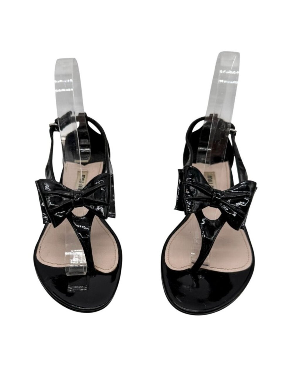 Miu Miu Black Patent Leather Bow Flip Flop Sandals - Size 5